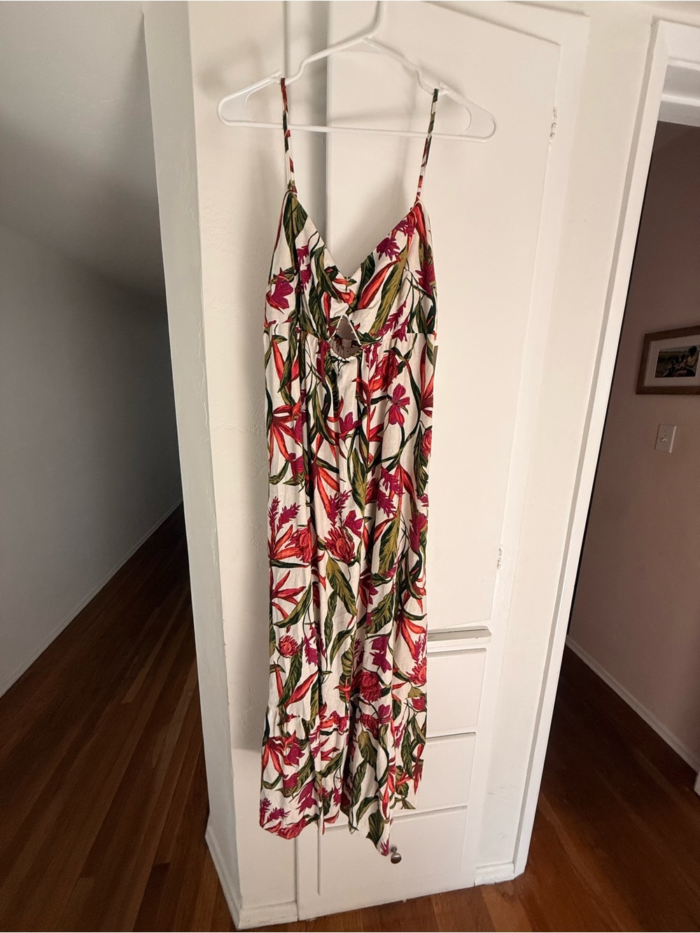 a new day White Floral Maxi Dress with Pink and Green Tropical Print